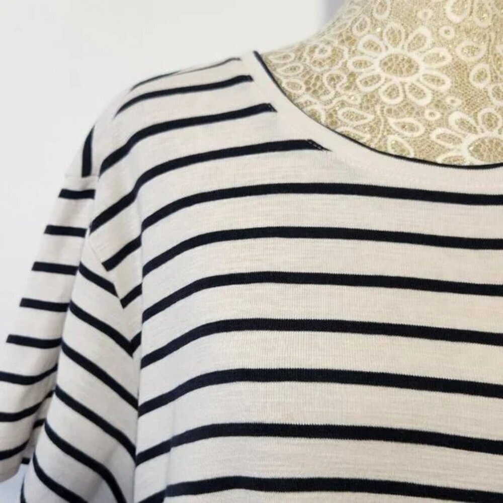 Pact Women's Size XL Black Striped Short Sleeve Organic Cotton Chest Pocket Boxy - Picture 5 of 14